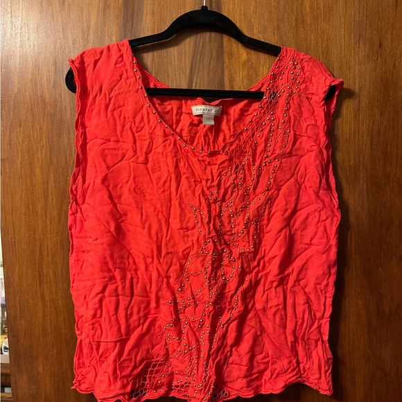 Forever 21 Women’s Vibrant Red Studded Blouse - Size Large - Picture 2 of 5